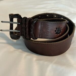 Vintage ESPRIT brown leather belt braided detailing size 36 adjustable